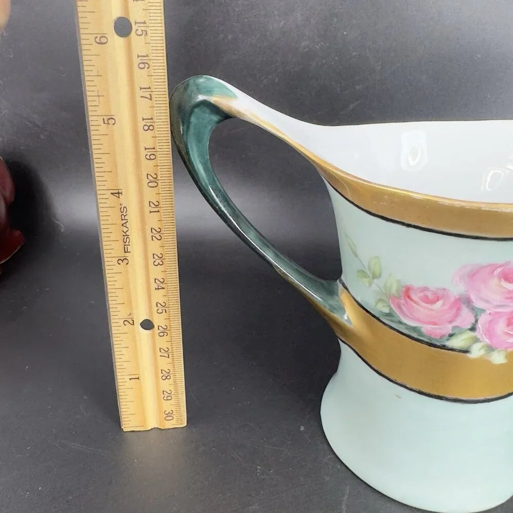 HR Cacilie Bavaria Germany Pitcher Jug Gold Trim Floral Pattern Favorite Marked‎